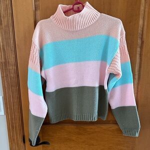 Striped Pastel Turtleneck Cropped Sweater Medium
